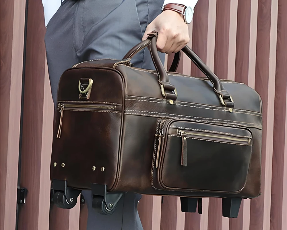 mens leather carry on bag