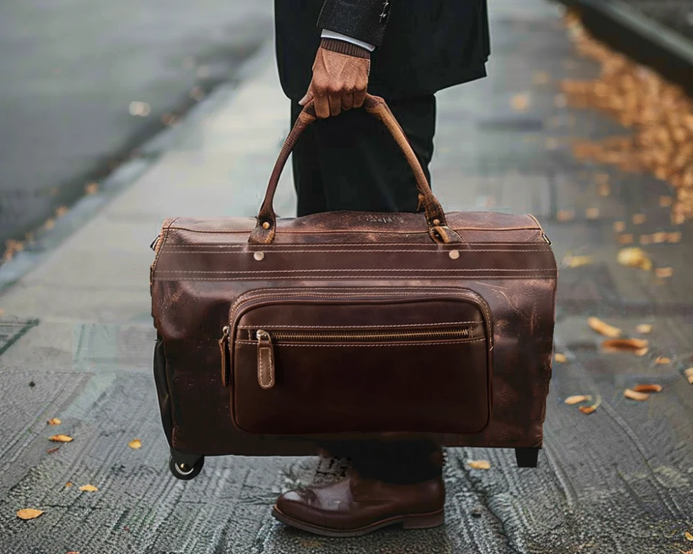 red leather carry on luggage